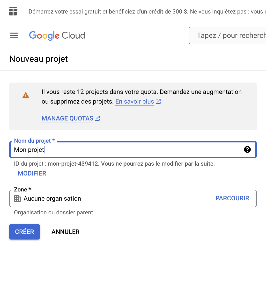 Activation de l’API reCAPTCHA dans Google Cloud
